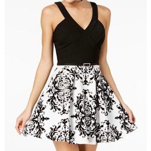 Black and White Damask Cocktail Mini Dress